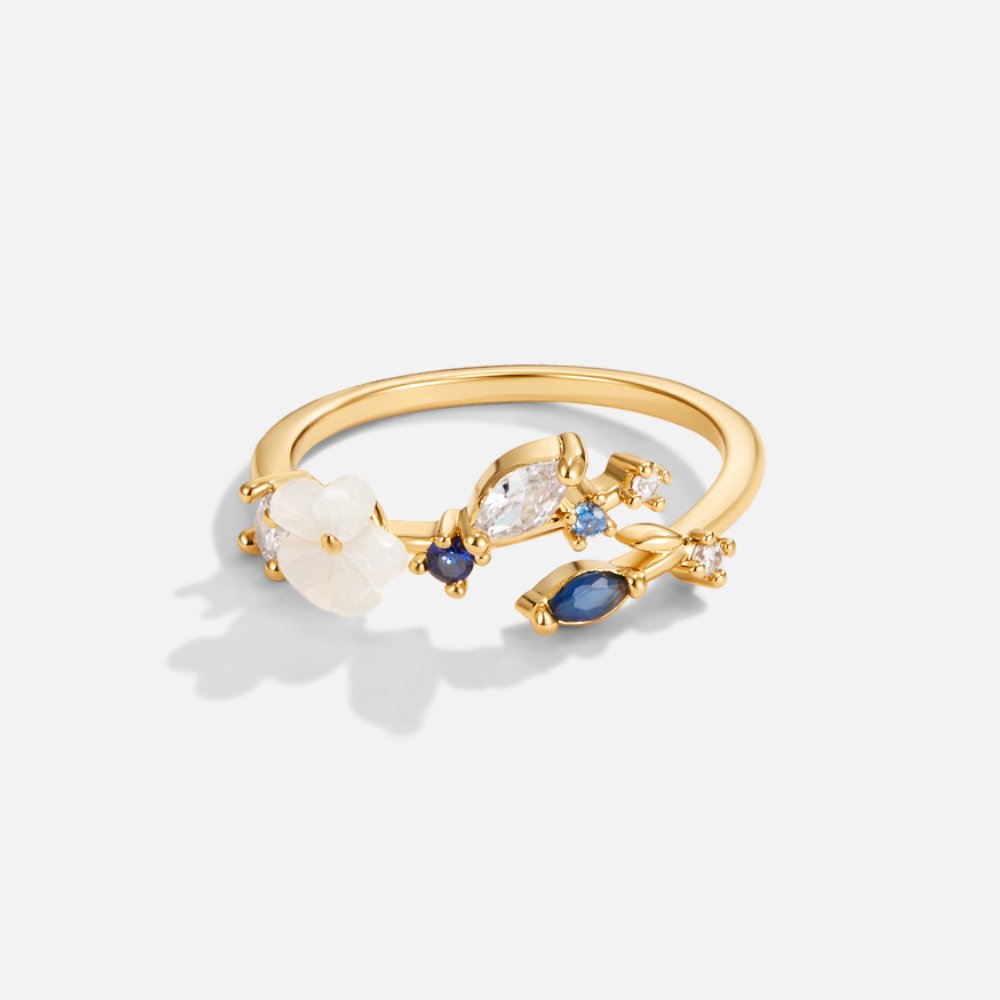 Crystal White Blossom Blue Ring