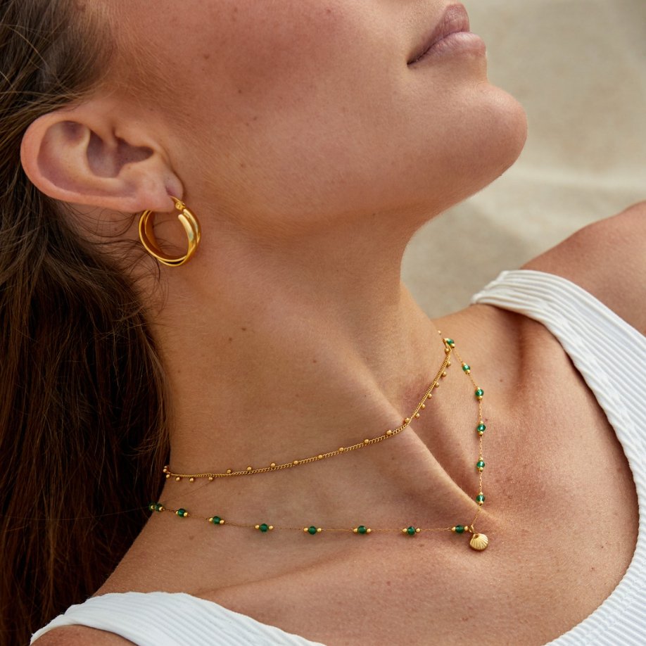 Nerissa Gold Shell & Green Bead Necklace