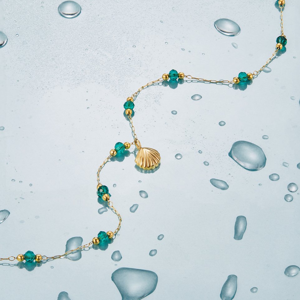 Nerissa Gold Shell & Green Bead Necklace