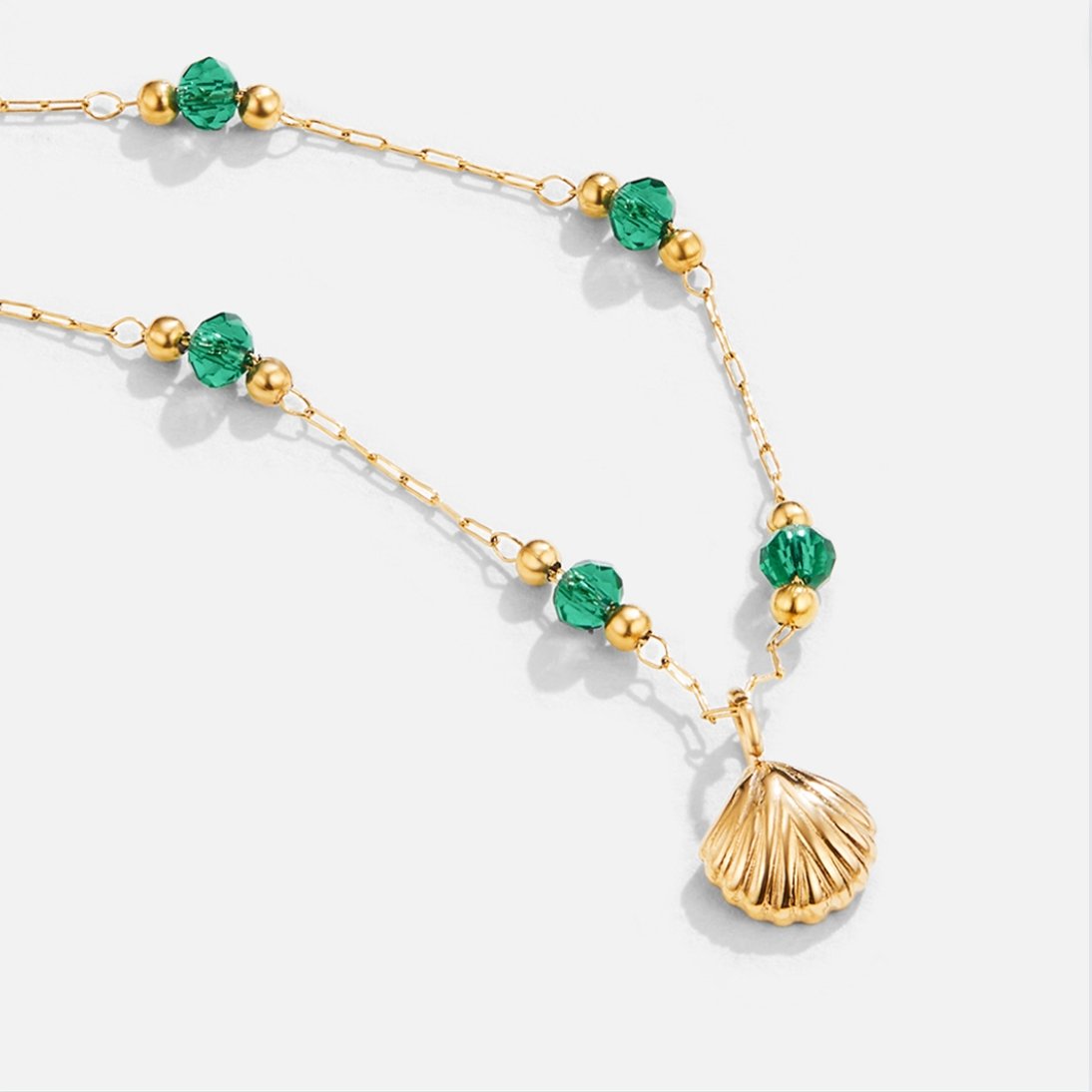 Nerissa Gold Shell & Green Bead Necklace