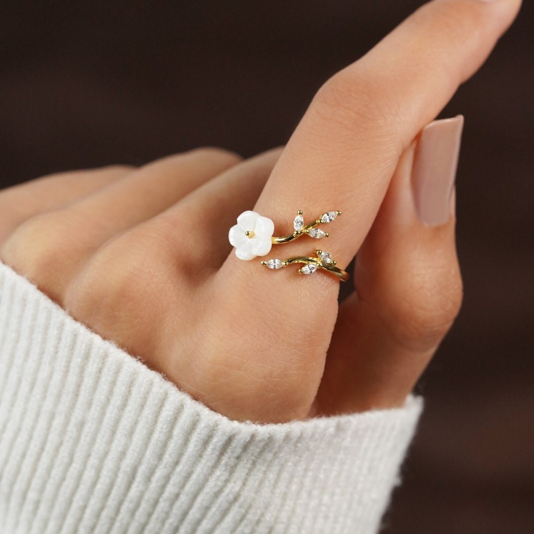 White Blossom Flower Ring